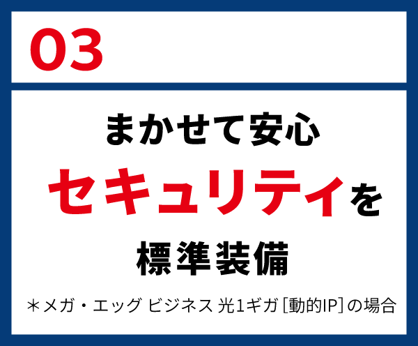 03: まかせて安心 セキュリティを標準装備 ＊メガ・エッグ ビジネス 光1ギガ［動的IP］の場合